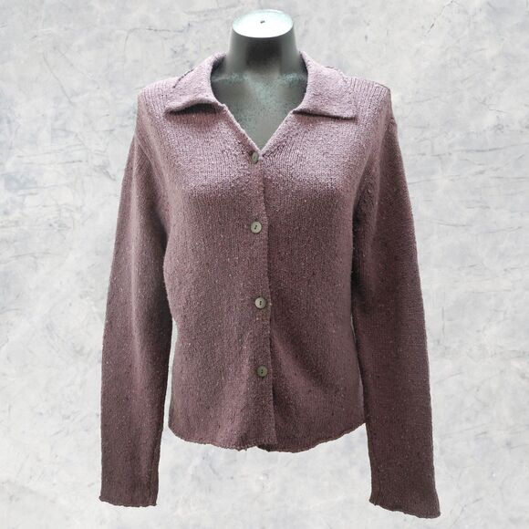 J Jill Purple Silk Wool Blend Collared Button Front Sweater Women’s Size Small - Picture 2 of 6